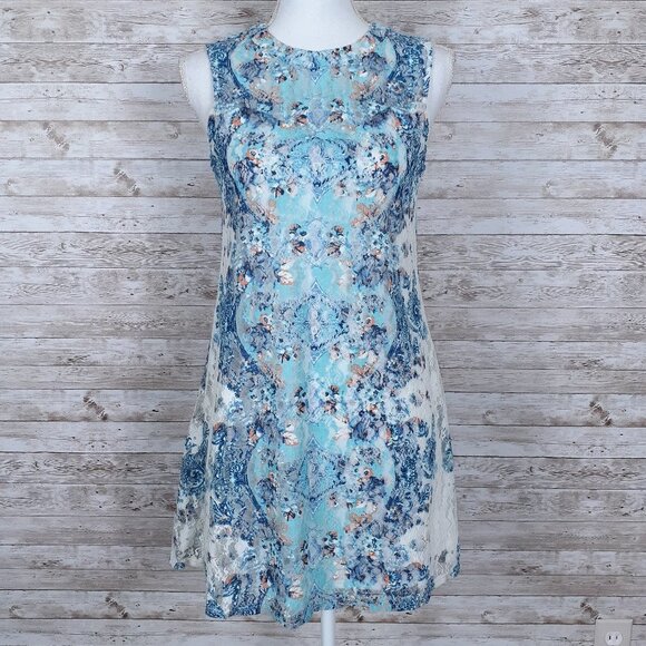 Love Reign Lace Sleeveless Dress XS Blue Floral 124A - Picture 1 of 6